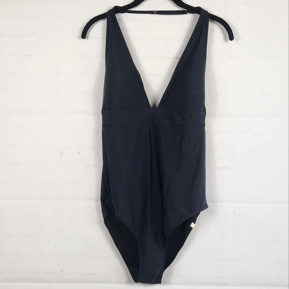 Summersalt Halter Plunge V-Neck Beach Vacation One-Piece Swimsuit Black 14